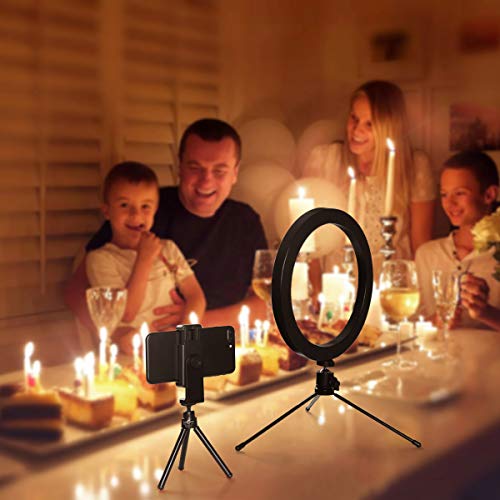 Ring Light 10" with Tripod Stand & Phone Holder for Live Streaming & YouTube Video, Dimmable Desktop LED Makeup Ring Light for Studio, Photography with 3 Light Modes & 10 Brightness Level
