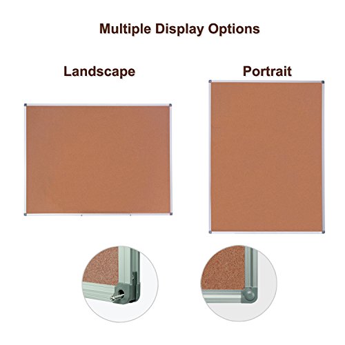4 Thought Cork Board Bulletin Board 48 x 36 Inches, Cork Notice Pin Board Memo Board with Silver Aluminium Frame for Display and Organize Office or Classroom, 4 x 3 Feet, 10 Push Pins Included