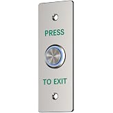 12V Push to Exit Button, Stainless Steel Request to Exit Switch with LED | Round stainless steel exit button with LED light and NC, NO, COM contacts for reliable door access control and exit systems.