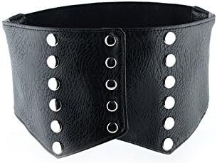 AOMAOY Faux Leather Women Rivet Detail Stretchy Corset Waist Cinch Belt Black AB0029