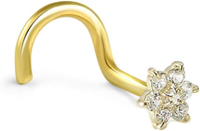 Women's 14K Yellow Gold Nose Stud Ring 4.5Mm Christina Flower Cluster