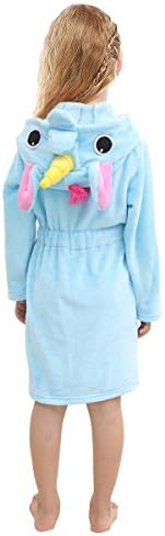 TOLLION Toddlers/kids Hooded Terry Robe Fleece Bathrobe Children's Pajamas Sleepwear (2T, Blue Horse)