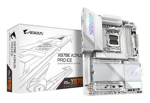 GIGABYTE X870E AORUS PRO Ice-Mainboard - Unterstuetzt AMD Ryzen 9000 CPUs, 16+2+2 Phasen Digital-VRM, bis zu 8000MHz DDR5 (OC), 3xPCIe 5.0, Wi-Fi 7, 2.5GbE LAN, USB 4