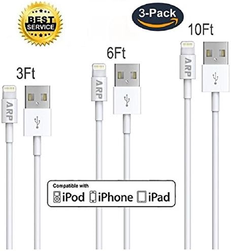 iPhone Charging cable, Pure Copper Core for Fast Charging iPhone Charger Cord, Apple Lightning Cable for iPhone X/8/8 Plus/7/7 Plus/6S/6S Plus/5/5S/SE iPad iPod 3FT 6FT 10FT(3Pack/White) by ARPSTAR