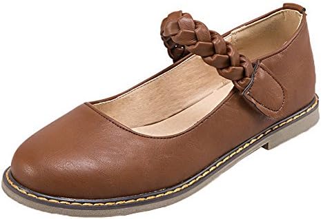 Allhqfashion Women's PU Solid Hook-and-Loop Round Toe Low-Heels Pumps-Shoes