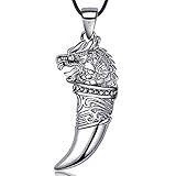 925 Sterling Silver Dragon Head Wolf Tooth Pendant Necklace 22 Inches Boyfriend Gift