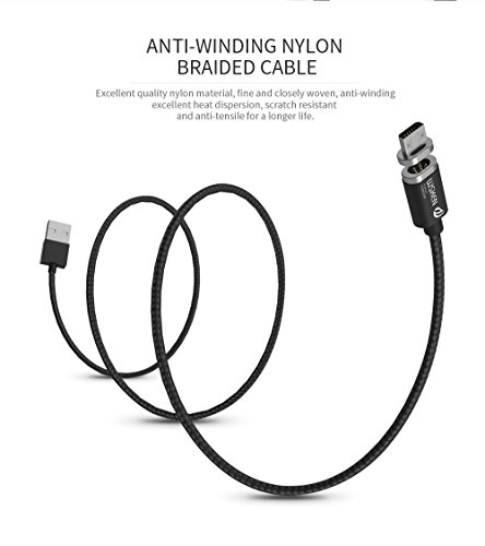 Magnetic Micro USB Cable, iKNOWTECH Nylon Braided Data Charger Lead with Metal Plug LED Indicator Light for Samsung S2 S3 S4 S6 S7 Edge, Note 2/3/4/5, Tab S2 S LG (3.3 Feet/1M Black)