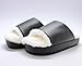 Alice Women Winter Plush Outdoor Slippers Mules And Clogs Warm Indoor Comfortable Anti-slip Floor House Slippers (S, Black)