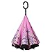 owen kyne Windproof Double Layer Folding Inverted Umbrella, Self Stand Upside-down Rain Protection Car Reverse Umbrellas with C-shaped Handle (Pink Butterfly)