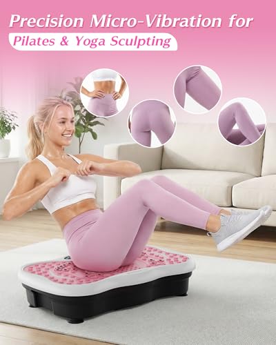 Vibration Plate Exercise Machine for Lymphatic Drainage, 180 Speeds Vibrating Fitness Platform for Full Body Workout and Weight Loss, 300 Lbs Capacity with Resistance Bands and Bluetooth for Women Men