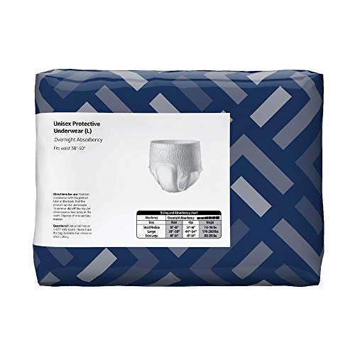 AMAZON BRAND – SOLIMO INCONTINENCE UNDERWEAR FOR MEN AND WOMEN, OVERNIGHT ABSORBENCY, LARGE, 14 COUNT, WHITE