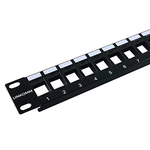 LINKOMM 1U 19" 24-Port RJ45 Blank Keystone Jack Patch Panel with Rear Cable Management for Ethernet Cabling, Black
