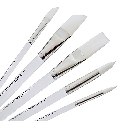 AQUAnaut - Series 997 Deluxe 5-Piece Paint Brush Set Best for Watercolors, Acrylic and Oils, Short Bevel Handles