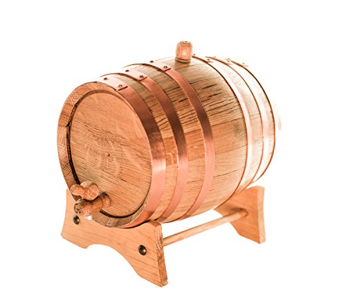 American Oak Aging Barrel | Handcrafted using American White Oak | Age your own Whiskey, Beer, Wine, Bourbon, Tequila, Hot Sauce & More (5 Liter or 1.32 Gallon, Copper Hoops)