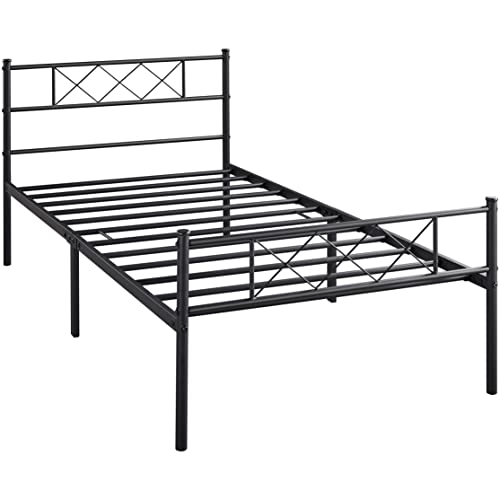 Yaheetech 13 inch Black Industrial Twin Platform Metal Bed Frame with Headboard and Footboard