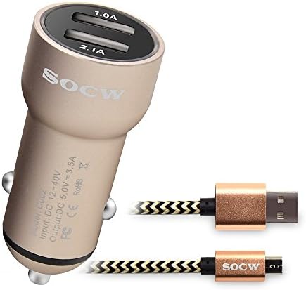 SOCW Metal Car Charger with A Micro USB Cable,Car usb Charger 3.5A/18W Car Charger for iPhone 7 6S Plus 6 Plus 6 5SE 5C 4S, Samsung Galaxy S7 S6 Edge, Note 5 4 S5 Tab S,LG G5 G4 and More(gold)