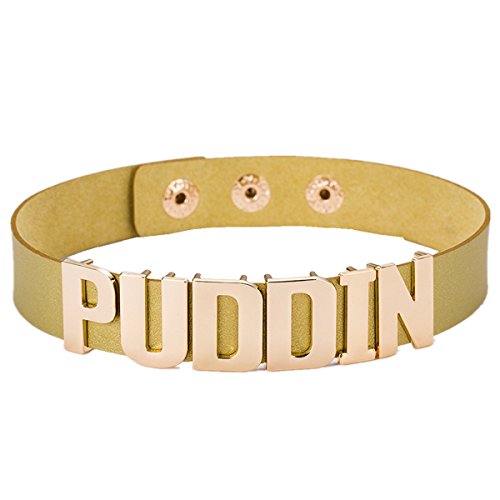 Smilecoco Women Girls Adjustable Belt Golden Puddin Choker Punk Cosplay Necklace (Buttons Design, Golden)