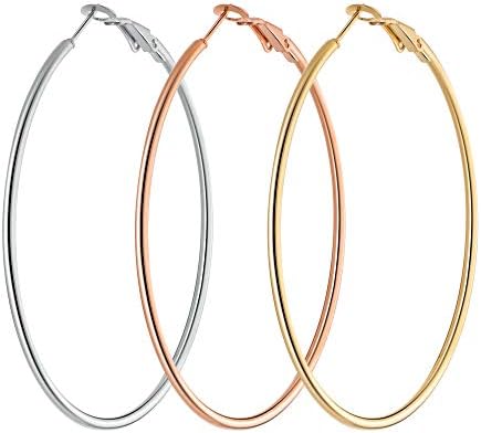 Hoop Earrings for Women Girls, Stainless Steel Hypoallergenic Geometric Big Hoops Women's Earrings Loop Earrings Set