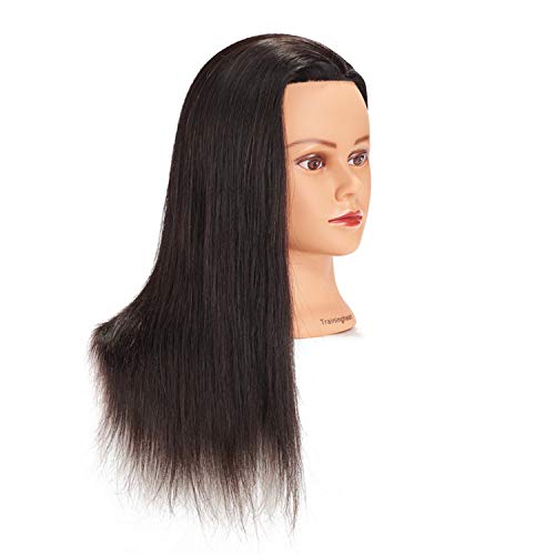 Traininghead 24-26'' Female Mannequin Head 100% Human Hair Hairdressing Training Practice Head Manikin Cosmetology Doll Head With Clamp (1812LB0216H)