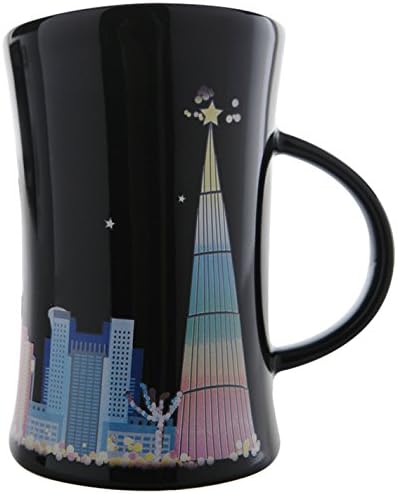 Cocera Formosa Treasure SHU-SWA038 Color Changing Porcelain Cup with Decal of New Taipei City Night Scene, Glossy Black