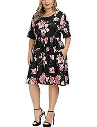 Allegrace - Vestido para mujer con estampado floral de verano, manga corta, con bolsillo