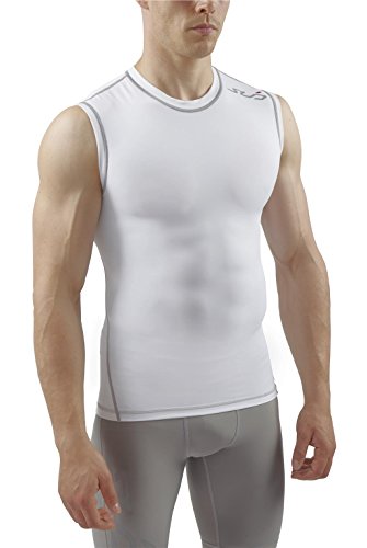 SUB DUAL Mens Compression Top - Cap Sleeve All Season Base Layer - White - M