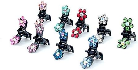 Mini Jaw Clip-Crystal Rhinestone Assorted Bangs Mini Hair Claw Clip Hair Pin Flower Accessories for Girl Women Baby Mix Colored (6pcs)
