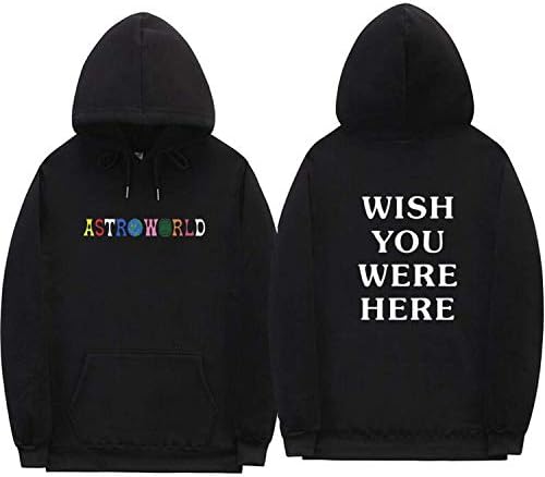 Travis Scott Astroworld Hoodies Letter Print Hoodie Streetwear Man and Woman Pullover Sweatshirt,Black XMS68,M