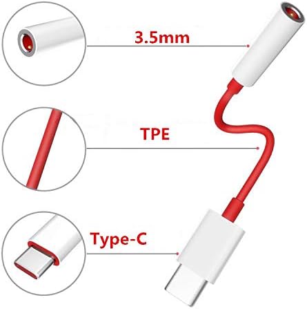 RICHVOLT Type C to 3.5mm Headphone Audio Adapter, Type C to 3.5mm Audio Adapter for OnePlus 6T, OnePlus 7 Pro, OnePlus 7 Auxiliary Adapter Noise Cancelling Headphones Jack Converter Adapter