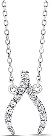 0.15 Ct. Natural Diamond Lucky Wishbone Pendant Necklace Solid 14k White Gold