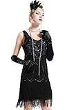 BABEYOND Women's Flapper Dresses 1920s V Neck Beaded Fringed Great Gatsby Dress (Lavender Black, X-Large)