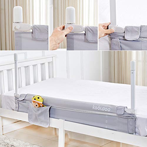 KOOLDOO 59 inch Bed Rails for Toddlers Baby Bed Rail Guard Extra Long Safety Bedrail with Storage Pocket for Kids Twin, Double, Queen & King Size (Gray)