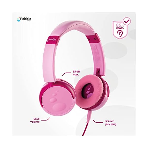 Pebble-Gear-Childrens-Headphones-Pink-Stereo-Kids-Headphones-35-mm-Jack-Cable-85-dB-Volume-Limiter-Adjustable-and-Foldable-Headset-Washable-Ear-Cups-Music-Sharing-Function-3D-Design Pebble Gear Children's Headphones Pink - Stereo Kids Headphones, 3.5 mm Jack Cable, 85 dB Volume Limiter, Adjustable and…