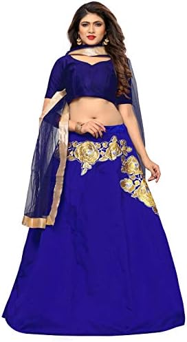 ETHNIC DIWA Women's Silk Lehenga Choli (Eth_23_Blue_Free Size)