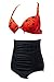 YaYa Bay Womens Sexy Retro Halter Straps Layering Polka Ruched High Waist Bikini Swimsuit x Large Size Black Red