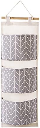 SMXH Linen/Cotton Fabric 3 Pockets Wall Door Closet Hanging Storage bag organizer