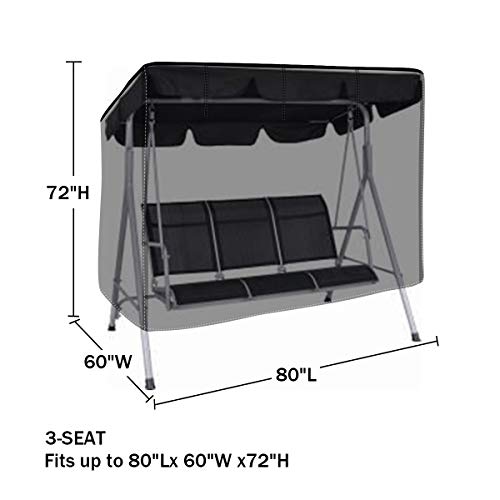 iiSPORT 3 Seater Hammock Swing Glider Canopy Cover w/Reinforced 600D Oxford - Waterproof Outdoor Garden Triple Cover with 3 Year Warranty, Gray, 80" Lx 60" W x 72" H - Thumbnail 2