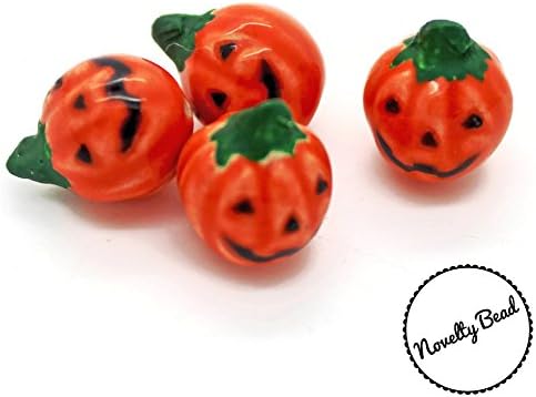 4 - Small - Pumpkin - Jack o Lantern - Halloween Beads - Novelty Beads - Ceramic Beads - Peruvian Beads
