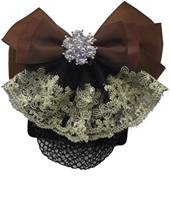 Szeagle Women Bun Cover Net Snood Bowknot Decor Barrette Hair Clip Brown