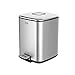EKO Small Square Metal Step Trash Can with Lid, 6 Liter, Stainless Steel