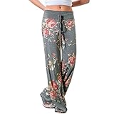 Buauty Women's Casual Pajama Pants Floral Drawstring Wide Leg High Waist Palazzo Lounge Pants S-3XL