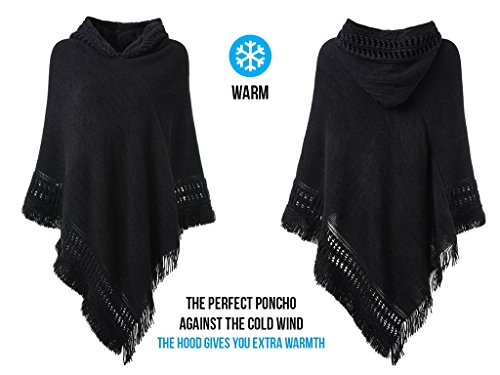 Ferand-Damen-Kapuzen-Poncho-mit-Hkelborde-Cape-fr-Frauen-aus-Strickmaterial-mit-Zierfransen