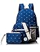 Leaper Casual Dots Cute Canvas laptop Bag Backpack Cross-body Bag Pencil Bag 3PCS Set(Dark Blue)