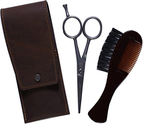 Dovo Beard and Moustache Scissor Set - Comb/Brush, Custom Case, Stainless Steel 4.5-Inch Scissor, Made in Germany