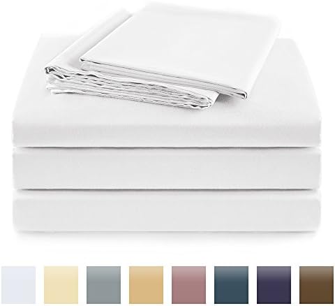 100% Cotton Sheets Egyptian Quality,4 Piece Bed Sheet Set,400 Thread Count,Fade Resistant (Twin, White)