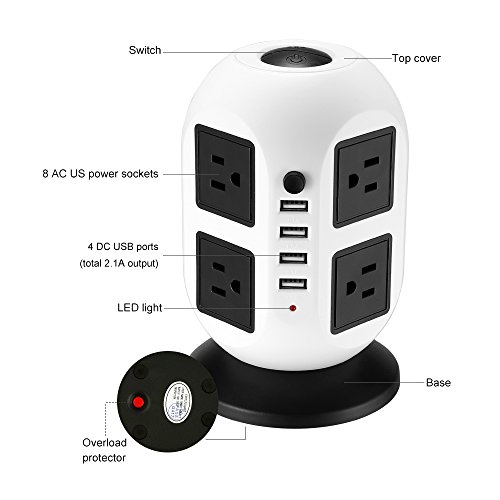 image for Power Strips Surge Protector, Mesuvida Power Strip Tower 8 Outlets 4US