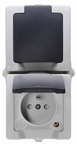 Kopp 138856007 Mitten-Schutzkontakt-Steckdose 2-Fach mit Deckel und erhöhtem Berührungsschutz, AP-FR Nautic Grau, 1…