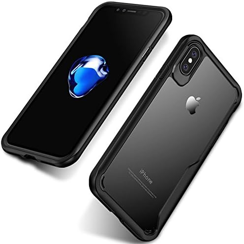 Kimate iPhone X Case, Slim Fit Clear PC Cover with Heavy Duty Protective TPU Bumper [Support Wireless Charging] for iPhone 10 / X 2017 released (Black)