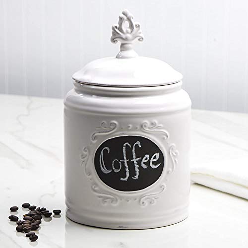 Ceramic White Jar with Lid With Chalkboard With Medallion Finial Lid