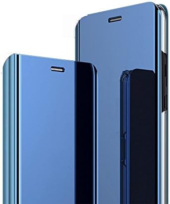 Samsung Galaxy A6 Plus 2018 Case+Tempered Glass Screen Protector,Mirror Smart Clear View Window Flip Cover Ultra thin Case,Stent Design Suitable Suitable for Samsung Galaxy A6 Plus 2018 (Blue)